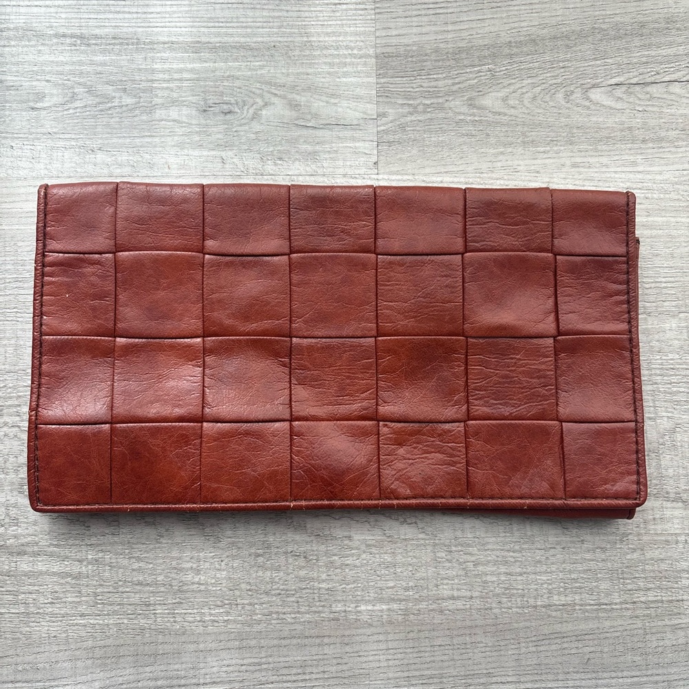 Vintage H&M Vegan Brown Leather Pocket Book Clutch Purse